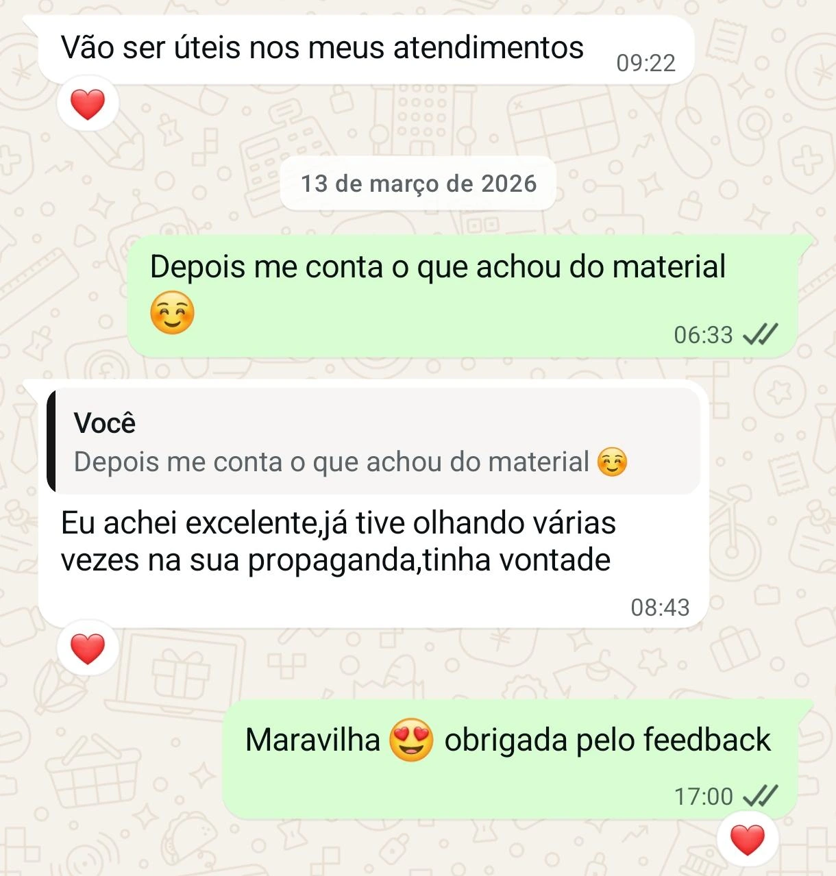 Print de conversa no WhatsApp com depoimento sobre o kit
