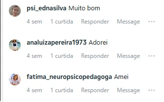 Comentários com depoimentos sobre o kit